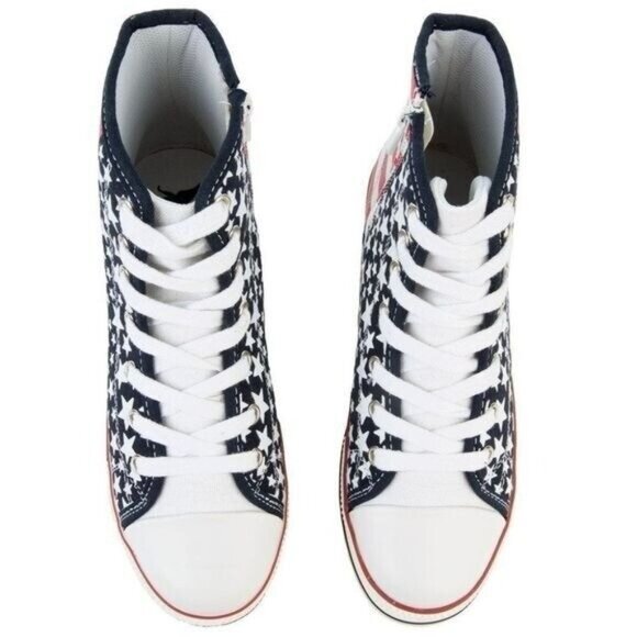 NEW Platform Red White Blue Stars Flag Hi Top Sneakers Women's SIZE 6.5 - Picture 6 of 7